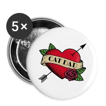 Herz Tattoo Katze Papa - Buttons groß 56 mm (5er Pack) - Weiß - Vorne