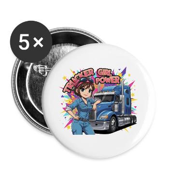 Trucker Girl Power - Buttons large 2.2''/56 mm (5-pack) - white - Front