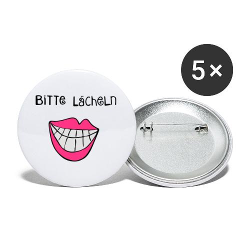 Bitte Lächeln weiß - Buttons groß 56 mm (5er Pack)