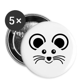 ★ Couleurs de conception modifiables ★ Visage d'une souris - Lot de 5 grands badges (56 mm) - blanc - Devant