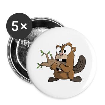 Funny beaver nibbles on the tree stump - Buttons large 2.2''/56 mm (5-pack) - white - Front