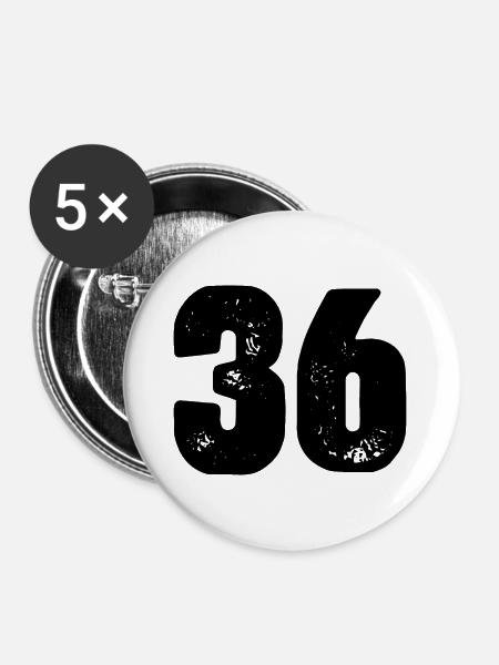 36 Zahl Trikot - Buttons groß 56 mm (5er Pack) - Weiß