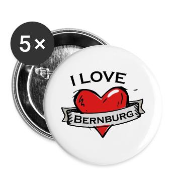 Bernburg - Ich liebe Stadtnamen in Tattoo Stil - Buttons groß 56 mm (5er Pack) - Weiß - Vorne