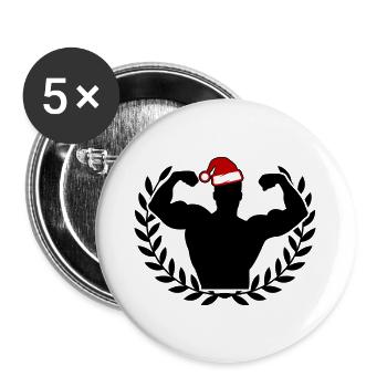 santa bodybuilding weihnachten gym - Buttons groß 56 mm (5er Pack) - Weiß - Vorne
