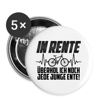 Rente Fahrrad Ente Spruch Rentner - Buttons groß 56 mm (5er Pack) - Weiß - Vorne