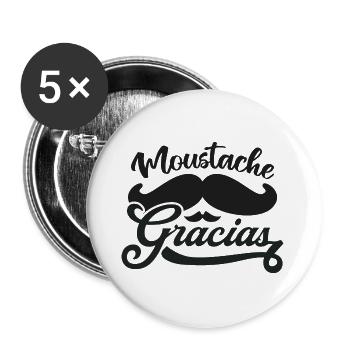 Schnurrbart Gracias Humor - Buttons groß 56 mm (5er Pack) - Weiß - Vorne