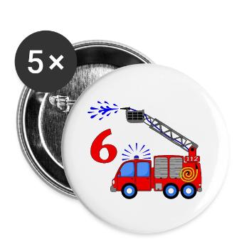 Feuerwehrfahrzeug 6 Geburtstag Kinder - Buttons groß 56 mm (5er Pack) - Weiß - Vorne