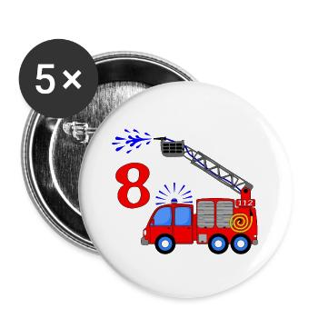 Feuerwehrfahrzeug 8 Geburtstag Kinder - Buttons groß 56 mm (5er Pack) - Weiß - Vorne