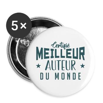 Certifié le meilleur Auteur du monde - Lot de 5 grands badges (56 mm) - blanc - Devant