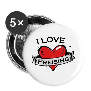 Freising - Ich liebe Stadtnamen in Tattoo Stil - Buttons groß 56 mm (5er Pack) - Weiß - Vorne