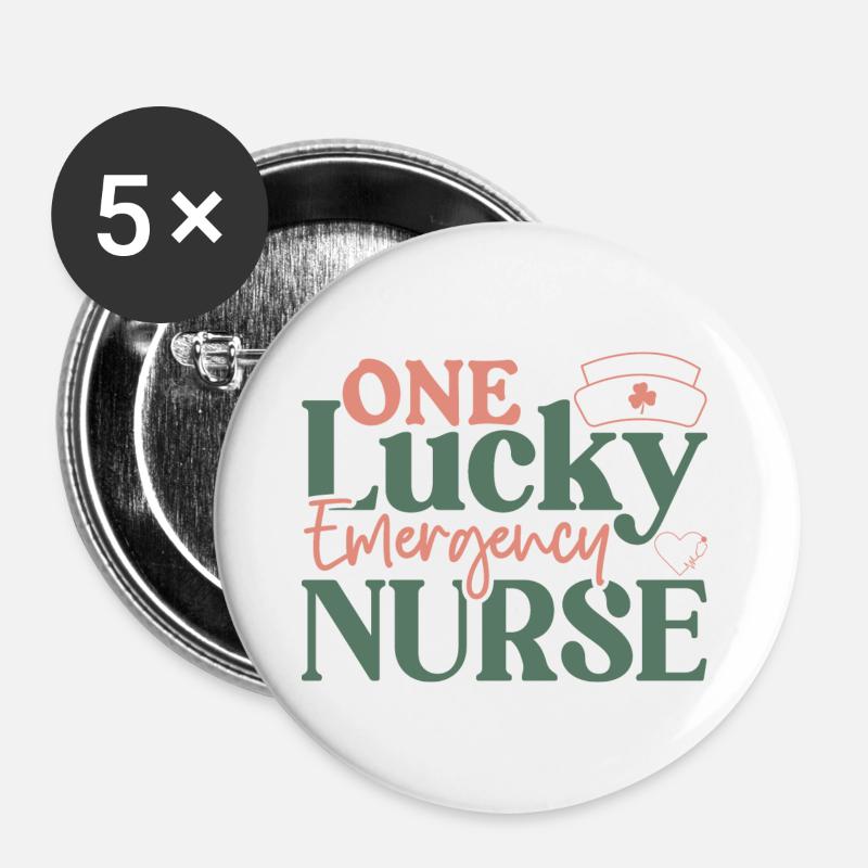 One Lucky Emergency Nurse - Krankenschwester - Buttons large 2.2''/56 mm (5-pack) - white