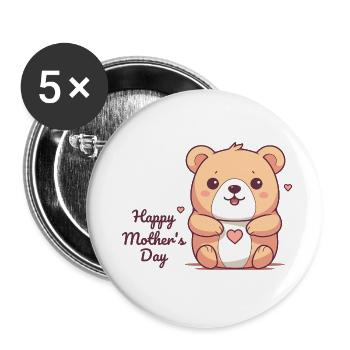 Nounours de la fête des mères - Lot de 5 grands badges (56 mm) - blanc - Devant