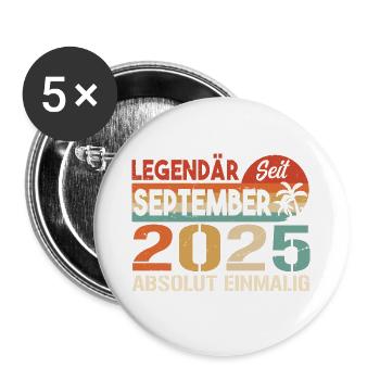 2025 September Vintage Geburtstagsgeschenk 2025 - Buttons groß 56 mm (5er Pack) - Weiß - Vorne