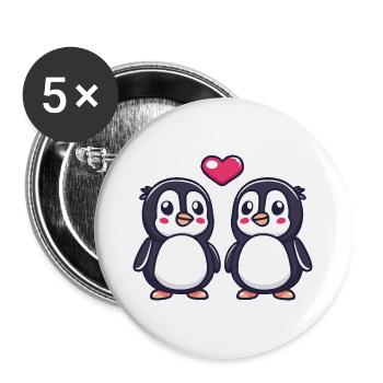 Pinguin Comic Paar Liebe - Buttons groß 56 mm (5er Pack) - Weiß - Vorne