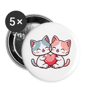 Katze Paar Liebe Couple Verliebt - Buttons groß 56 mm (5er Pack) - Weiß - Vorne
