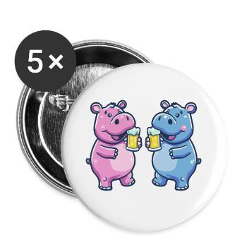 Nilpferd Comic Tier Bier Lustig Saufen - Buttons groß 56 mm (5er Pack) - Weiß - Vorne