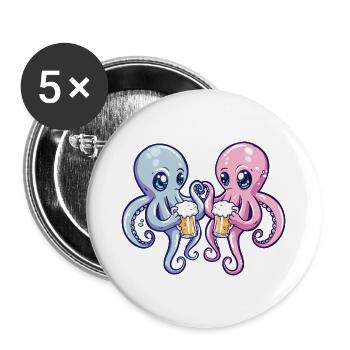 Octopus Beer Funny Booze - Buttons large 2.2''/56 mm (5-pack) - white - Front