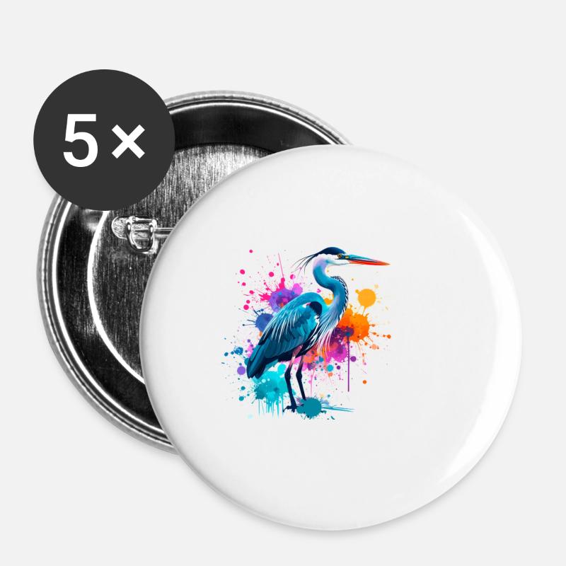 bird, heron, illustration ,graffiti ,colorful - Buttons large 2.2''/56 mm (5-pack) - white