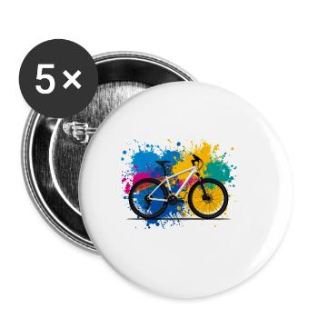 illustration,mountain bike,road bike,graffiti,colorful - Buttons large 2.2''/56 mm (5-pack) - white - Front