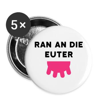 ★ Designfarben änderbar ★ Ran an die Euter, Zitzen - Buttons groß 56 mm (5er Pack) - Weiß - Vorne
