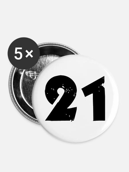 21 Zahl - Buttons groß 56 mm (5er Pack) - Weiß