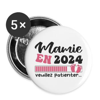 Mamie en 2024 | Cadeau future mamie 2024 Cadeau - Lot de 5 grands badges (56 mm) - blanc - Devant