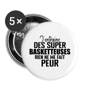 Entraineur Basketball Cadeau Coach Basketball - Lot de 5 grands badges (56 mm) - blanc - Devant