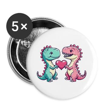 Dinosaurier T-Rex Paar Liebe - Buttons groß 56 mm (5er Pack) - Weiß - Vorne