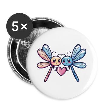 Libellule Couple Amoureux Animal Saint Valentin - Lot de 5 grands badges (56 mm) - blanc - Devant