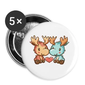 Moose Couple Love Couple In Love - Buttons large 2.2''/56 mm (5-pack) - white - Front