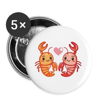 Hummer Krebs Paar Liebe Couple Verliebt - Buttons groß 56 mm (5er Pack) - Weiß - Vorne