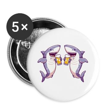 Hai Comic Bier Lustig Saufen - Buttons groß 56 mm (5er Pack) - Weiß - Vorne