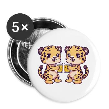 Leopard Comic Bier Lustig Saufen - Buttons groß 56 mm (5er Pack) - Weiß - Vorne