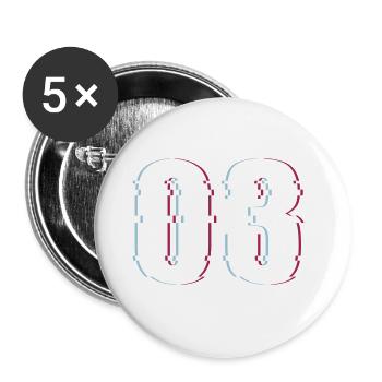 Drei 3 Three 03 Zahl Effekt Verzerrt Nummer - Buttons groß 56 mm (5er Pack) - Weiß - Vorne
