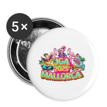 JGA 2025 Mallorca Malle Party Feiern Bier Flamingo - Buttons groß 56 mm (5er Pack) - Weiß - Vorne
