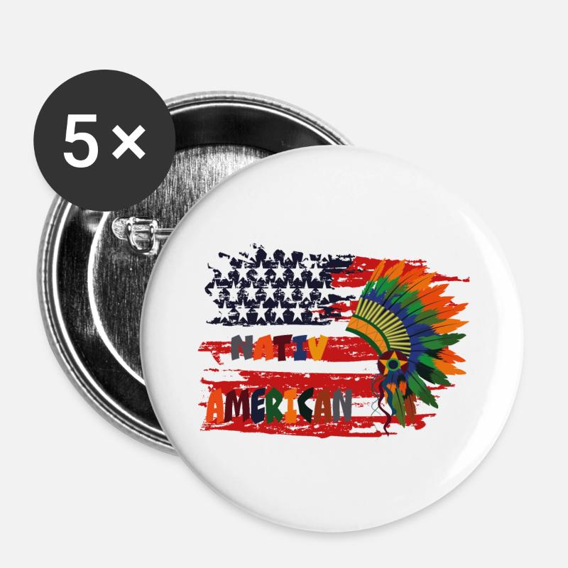 Native American Native American - Buttons large 2.2''/56 mm (5-pack) - white