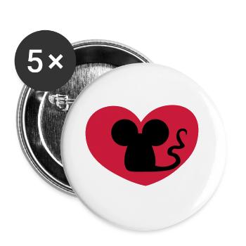 Mouse in love / Mouse in love / souris amoureuse - Buttons large 2.2''/56 mm (5-pack) - white - Front