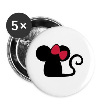 Mäuschen Schleife / mouse with bow Niedliche Maus - Buttons groß 56 mm (5er Pack) - Weiß - Vorne