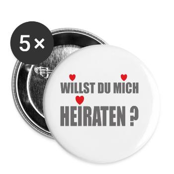 Willst du mich Heiraten mit Herz - Buttons groß 56 mm (5er Pack) - Weiß - Vorne