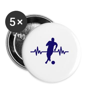 Herzschlag - Soccer / Sportverein Kicker Fußball - Buttons groß 56 mm (5er Pack) - Weiß - Vorne