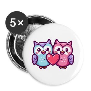 Hibou Bande Dessinée Couple Amour - Lot de 5 grands badges (56 mm) - blanc - Devant
