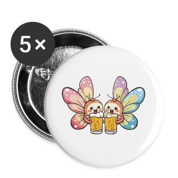 Schmetterling Bier Lustig Party - Buttons groß 56 mm (5er Pack) - Weiß - Vorne