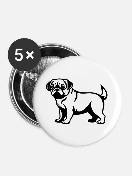 Pug Hund - Buttons groß 56 mm (5er Pack) - Weiß