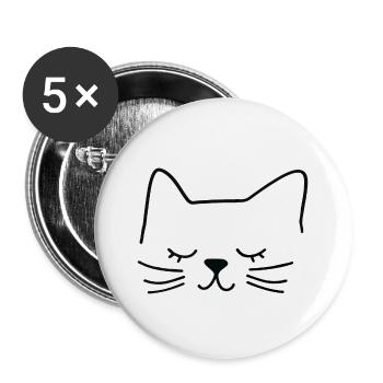 Katze Silhouette Umriss Zeichnung Lineart Kunst - Buttons groß 56 mm (5er Pack) - Weiß - Vorne