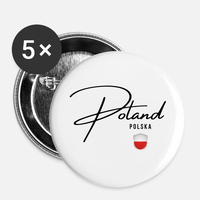 Flagge Polens, Polnischer Stolz - Buttons groß 56 mm (5er Pack) - Weiß