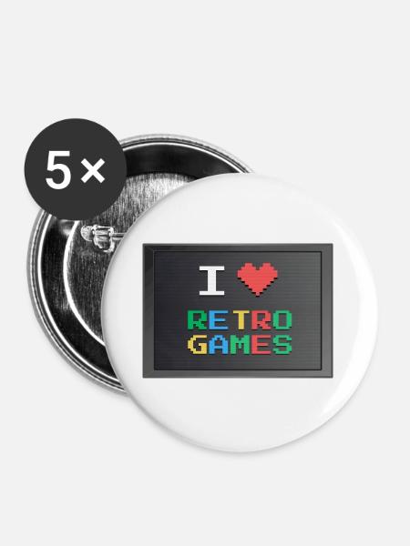 Retrogaming - Ich liebe Retrogaming - Buttons groß 56 mm (5er Pack) - Weiß
