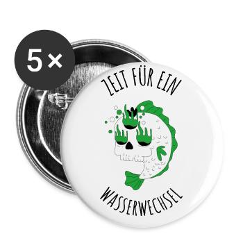 Aquarium Spruch Fische Wasser wechsel - Buttons groß 56 mm (5er Pack) - Weiß - Vorne