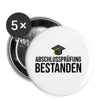 Abschlussprüfung Prüfung Bestanden - Buttons groß 56 mm (5er Pack) - Weiß - Vorne