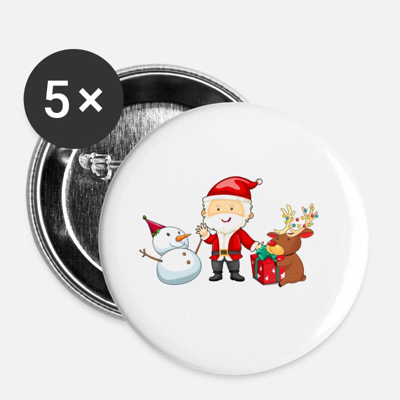 Merry Christmas - Snowman - Reindeer - St. Nicholas - Buttons large 2.2''/56 mm (5-pack) - white