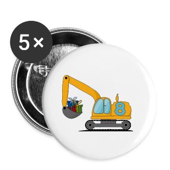 Excavator Kids 8th Birthday - Buttons large 2.2''/56 mm (5-pack) - white - Front